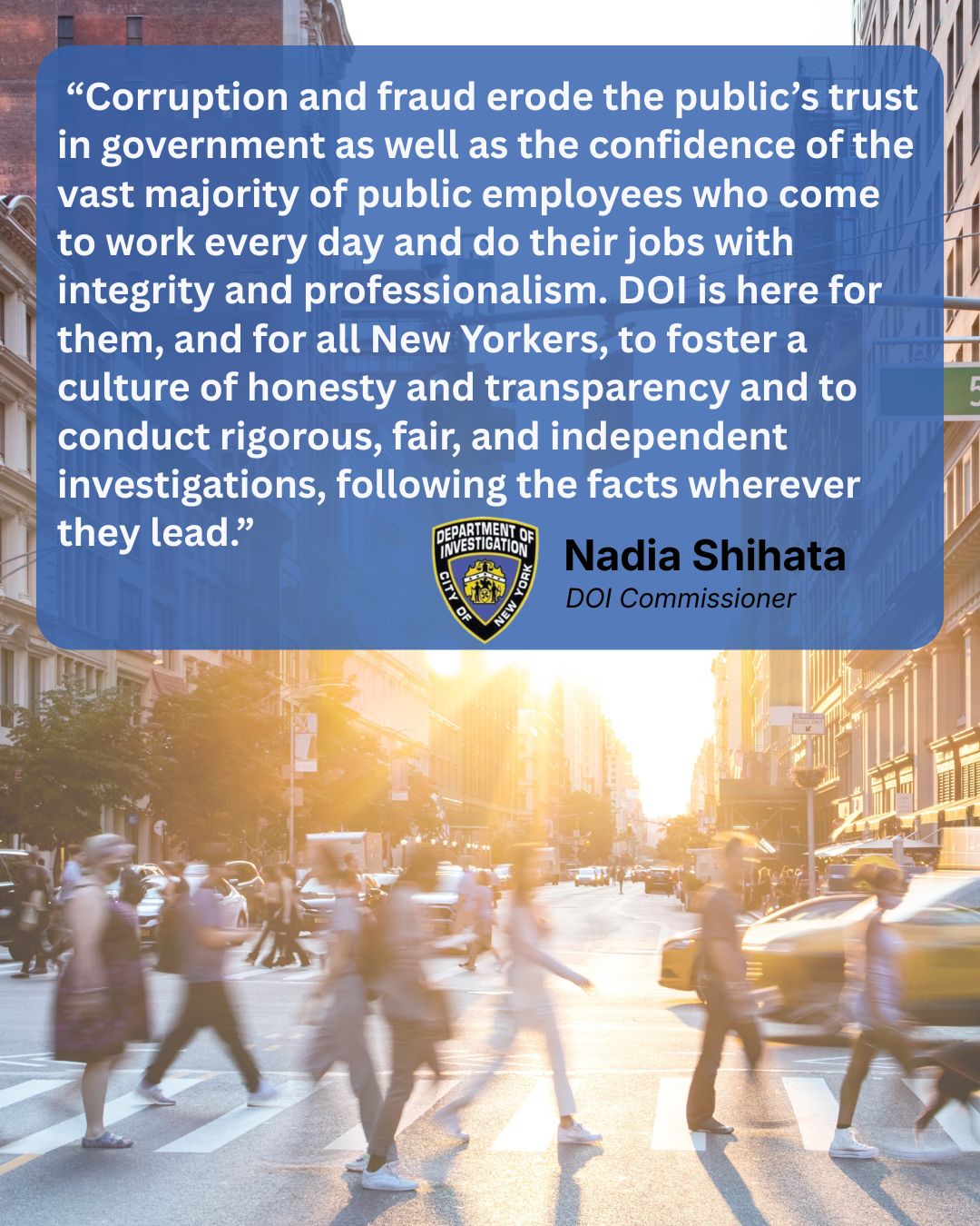 DOI Commissioner Nadia Shihata's First Day Quote and Confirmation Day Quote
                                           